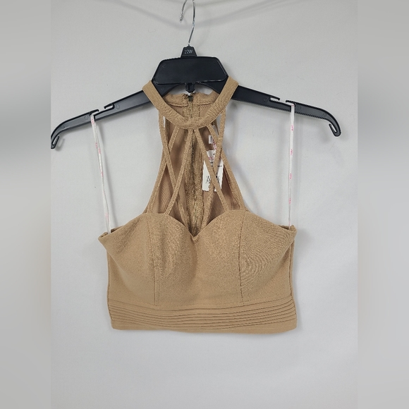 NWT Women's A'Gaci Nude Halter Top Zippered Back Size Small - Picture 1 of 7